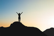 © BNMK0819 - silhouette of woman on mountain top over sky and sun light background,business, success, leadership, achievement and people concept