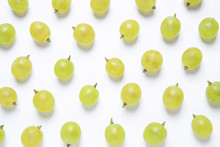 Fresh Ripe Juicy Grapes On White Background, Top View