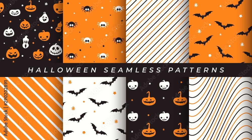 Vector set of Halloween seamless patterns Stock Vector | Adobe Stock