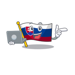 Canvas Print - With laptop slovakia cartoon flag fluttering on pole