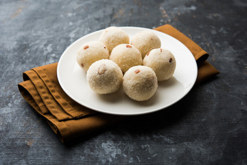 Poster - Rava Laddu or Semolina Laddoo Or Rawa Ladu, a popular sweet dish from Maharashtra, India