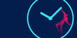 Businessman is trying to stop time. Delay, Deadline and time management business concept in red and blue neon gradients.