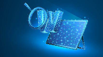 Wall Mural - letter w with magnifying glass on tablet screen. world wide web analysis, domain search, www address