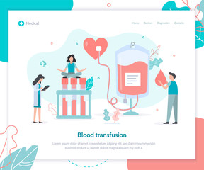 Wall Mural - Blood transfusion concept. Landing design template for clinic or hospital. Flat vector illustration.