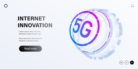 5g network technology conceptual background. Futuristic shapes with 5G internet sign. 3d vector illustration