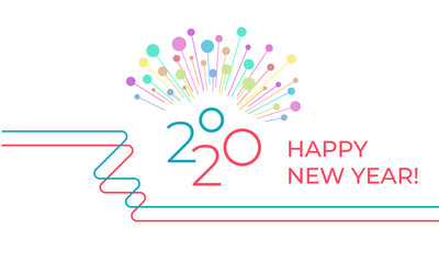  2020 Happy New Year! Festive greeting card in a minimalist line art style