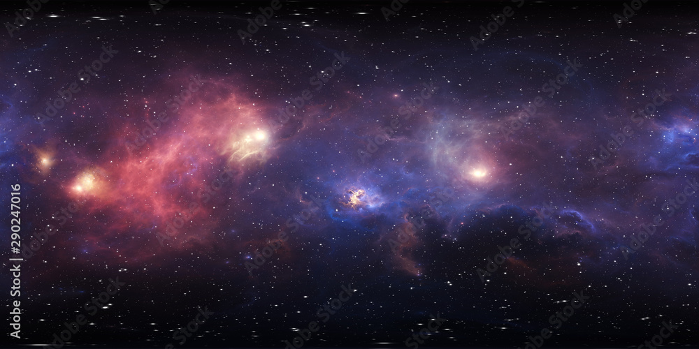 360 degree stellar system and gas nebula. Panorama, environment 360 HDRI map. Equirectangular projection, spherical panorama. Virtual reality background. - obrazy, fototapety, plakaty 