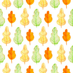 Canvas Print - Watercolor autumn pattern with oak leaves.