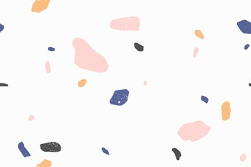 Fototapete - Terrazzo modern vector seamless pattern. Granite fragments, irregular shapes abstract backdrop. Chaotic mosaic small pieces on white background. Stones texture. Marble textile, tile design.