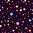 © Elena Nevskaya - Vector seamless pattern. Simple Abstract design. Little cute shining confetti in punch pastel, festive colors. Perfect for textile, texture, ornament, baby cottons and more, black background