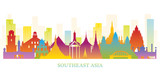 Fototapeta Big Ben - Southeast Asia Skyline Landmarks Colorful Silhouette