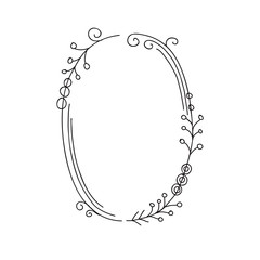 Wall Mural - hand drawn ellipse floral doodle frame. vector illustration