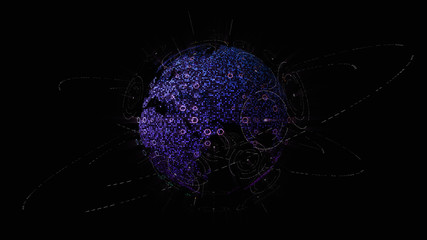 Leinwandbilder - Futuristic global communication via broadband internet connections between cities around the world with matrix particles continent map for head up display background