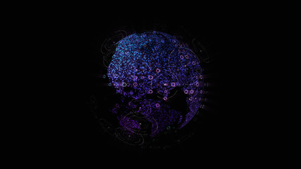 Leinwandbilder - Futuristic global communication via broadband internet connections between cities around the world with matrix particles continent map for head up display background