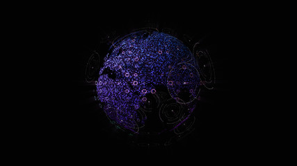 Leinwandbilder - Futuristic global communication via broadband internet connections between cities around the world with matrix particles continent map for head up display background