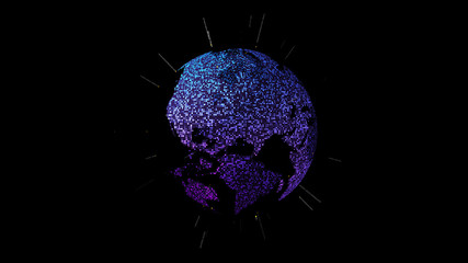 Leinwandbilder - Futuristic global communication via broadband internet connections between cities around the world with matrix particles continent map for head up display background