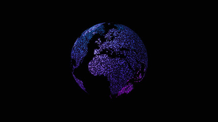 Poster - Futuristic global communication via broadband internet connections between cities around the world with matrix particles continent map for head up display background