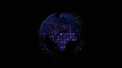 Leinwandbilder - Futuristic global communication via broadband internet connections between cities around the world with matrix particles continent map for head up display background