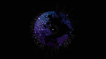Leinwandbilder - Futuristic global communication via broadband internet connections between cities around the world with matrix particles continent map for head up display background