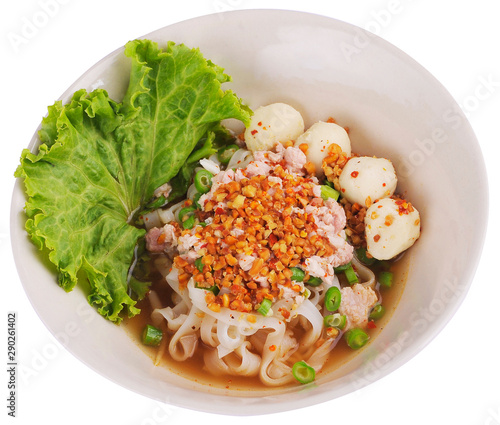Thai Street Food Spicy Tomyum Noodle Soup With Pork Balls Asian