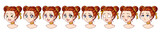 Fototapeta Dinusie - A set of cute anime girl with different expressions. Red hair, big blue eyes.