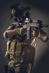 Wall Mural - Special soldier military studio shooting.