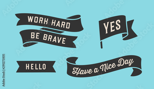 Fotomural Ribbon Banner. Set of black ribbon banner with text, phrase
