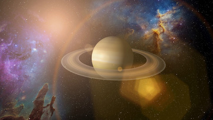 Wall Mural - giant gas planet saturn and rings cg animation. realistic 3d rendering of beautiful planet saturn wi