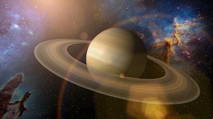 Wall Mural - giant gas planet saturn and rings cg animation. realistic 3d rendering of beautiful planet saturn wi
