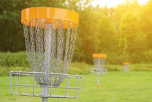 Disc Golf Basket In The Park.