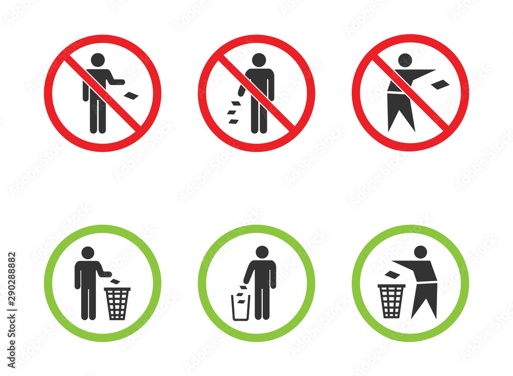 Do not litter vector signs set, keep clean icons - obrazy, fototapety, plakaty 