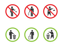 Do Not Litter Vector Signs Set, Keep Clean Icons