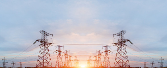 Wall Mural - high voltage power lines in the winter. thermal power plant. high-voltage transformer substation.