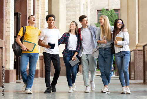 Cuadros en Lienzo Multiracial students walking after classes in university campus