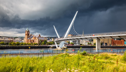 Wall Mural - The Peace Bridge and Guild Hall in Londonderry / Derry in Northern Ireland