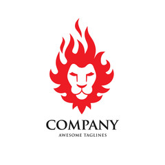 creative Lion head fire logo vector illustration, Lion Head Flaming Fire Vector Illustration Logo.