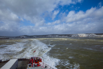 Wall Mural - View of Dover from the ferry on English Channel.