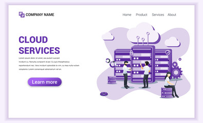 Wall Mural - modern flat design concept of cloud computing services with characters using laptop managing cloud d