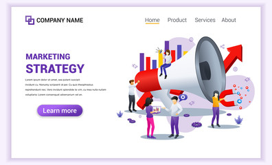 Wall Mural - marketing strategy concept with characters holding giant megaphone. can use for banner, business ana