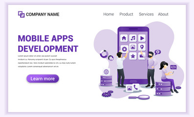 Wall Mural - modern flat design concept of mobile app development with characters building and create app as deve