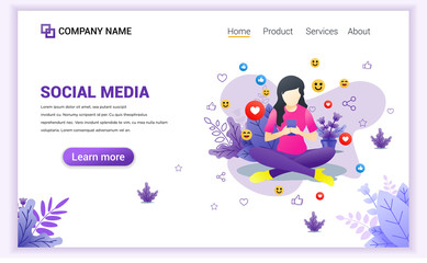 Wall Mural - social media concept with a young girl sitting using mobile phone. can use for mobile app template, 