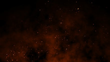 3D Burning Embers Glowing. Fire Glowing Particles On Black Background