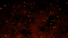 3D Burning Embers Glowing. Fire Glowing Particles On Black Background