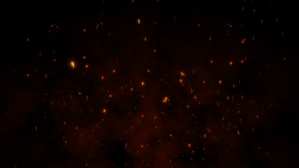 Wall Mural - 3d burning embers glowing. fire glowing particles on black background