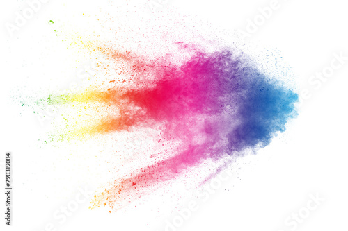 Colorful background of pastel powder explosion.Multi colored dust splash on w...