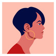 Latin American head in profile. Hispanic woman. Races and nationalities of the world. Vector flat illustration