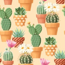 High Detail Succulent And Cactus Seamless Pattern