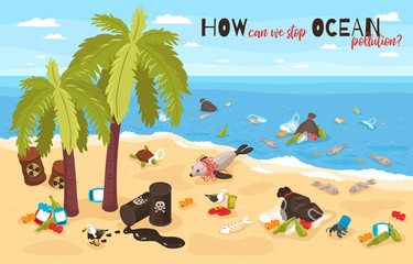 Poster - Stop Ocean Pollution Isometric Illustration