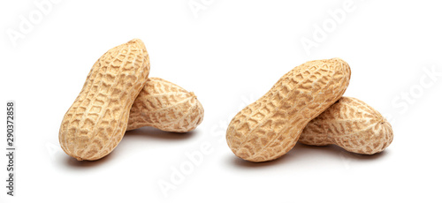Fotomural Dried peanuts in peel closeup isolated on white background