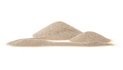 Sand dunes isolated on a white background. Desert sand pile.